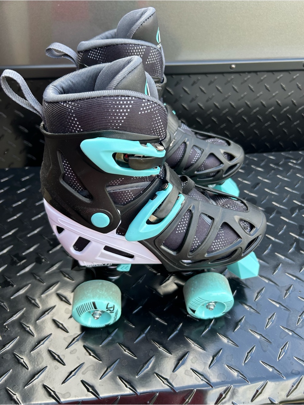 Adjustable Kids Quad Skates in Black and Teal - Youth Roller Skates